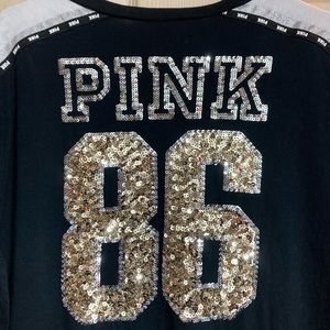 Victoria’s Secret Pink 86 Bling Black and White V Neck Top size L